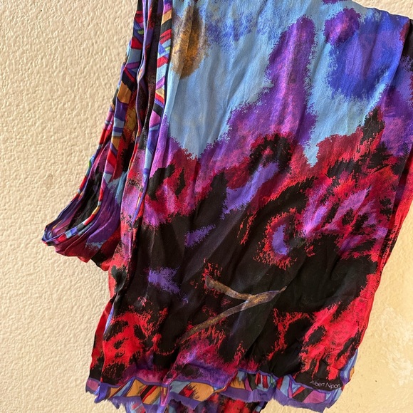 Albert Nipon Long Multicolored Silk Scarf - Picture 6 of 8
